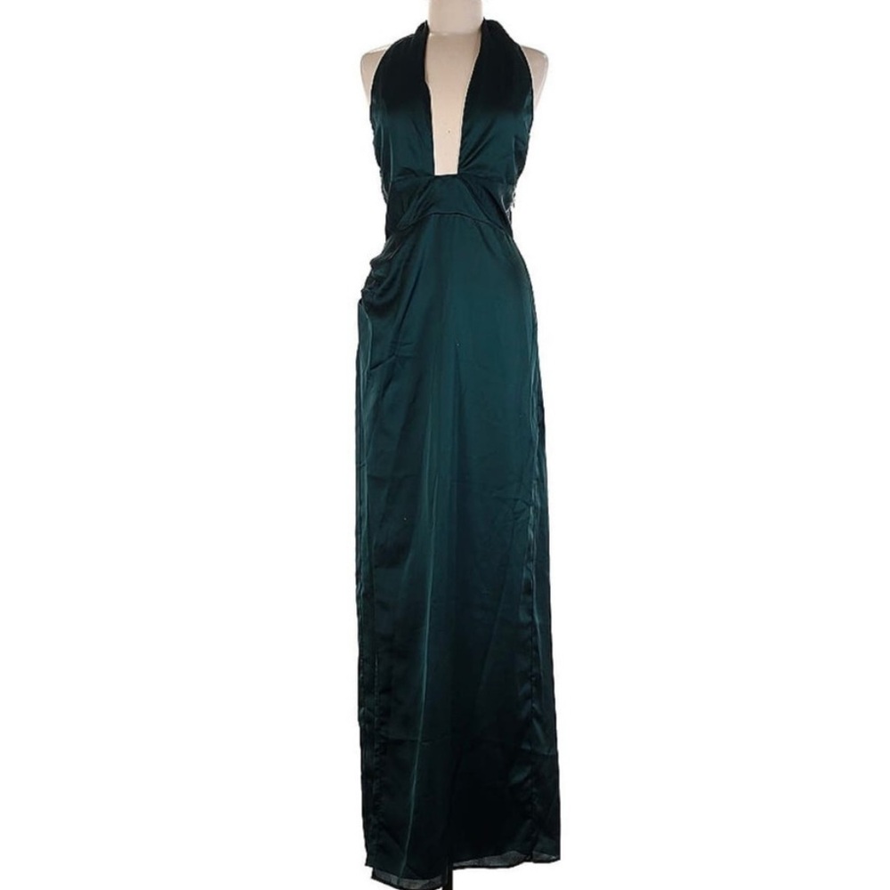 Show Me Your Mumu Adele Halter Maxi Dress in Deep Emerald Luxe Satin M NWT - Picture 11 of 16